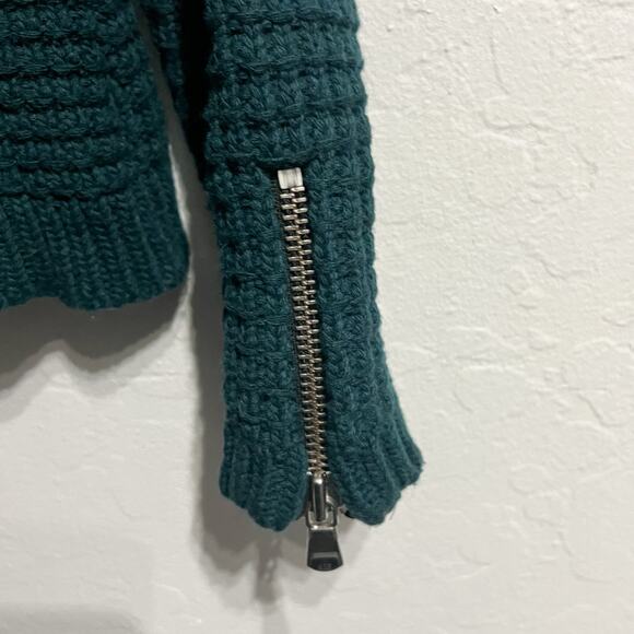 SOS Black Snow Sweater Small Waffle Knit Quarter Zip Dark Green Wool Nylon - Picture 3 of 8